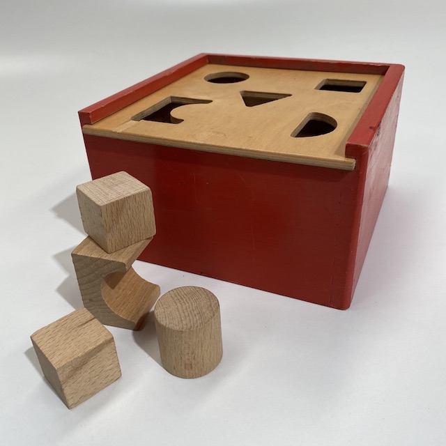 TOY, Wooden Block Shapes and Box - Vintage